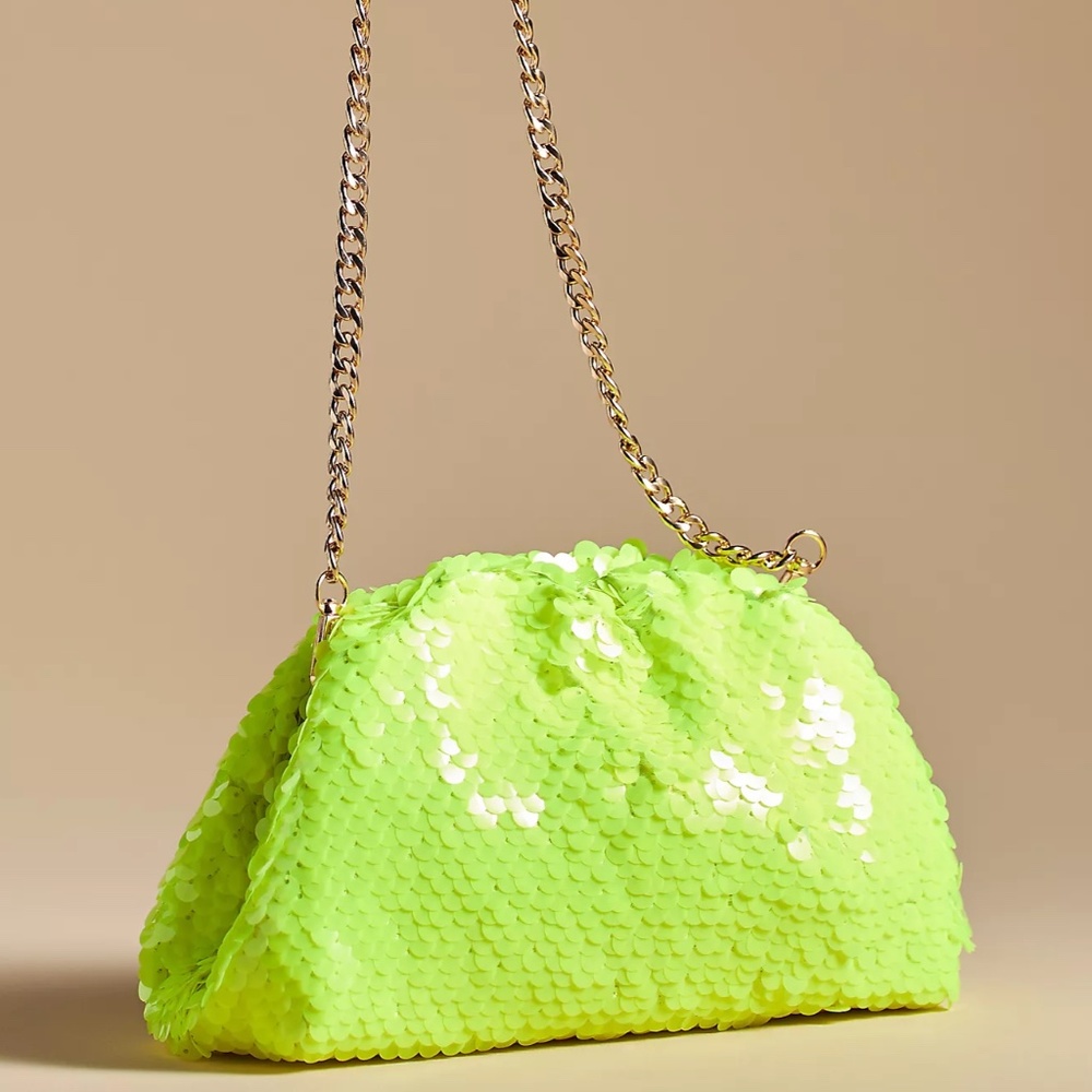 Anthropologie Frankie Mini Clutch: Piette Sequin Edition - Neon Yellow - NEW - Picture 2 of 7